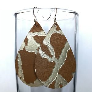 Brown & Silver Teardrop Leather Earrings